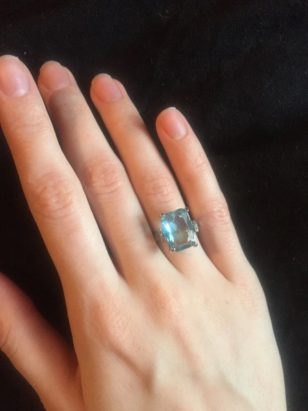 Stella Grace 14k White Gold Aquamarine & 1/5 Carat T.W. Diamond Crossover  Engagement Ring